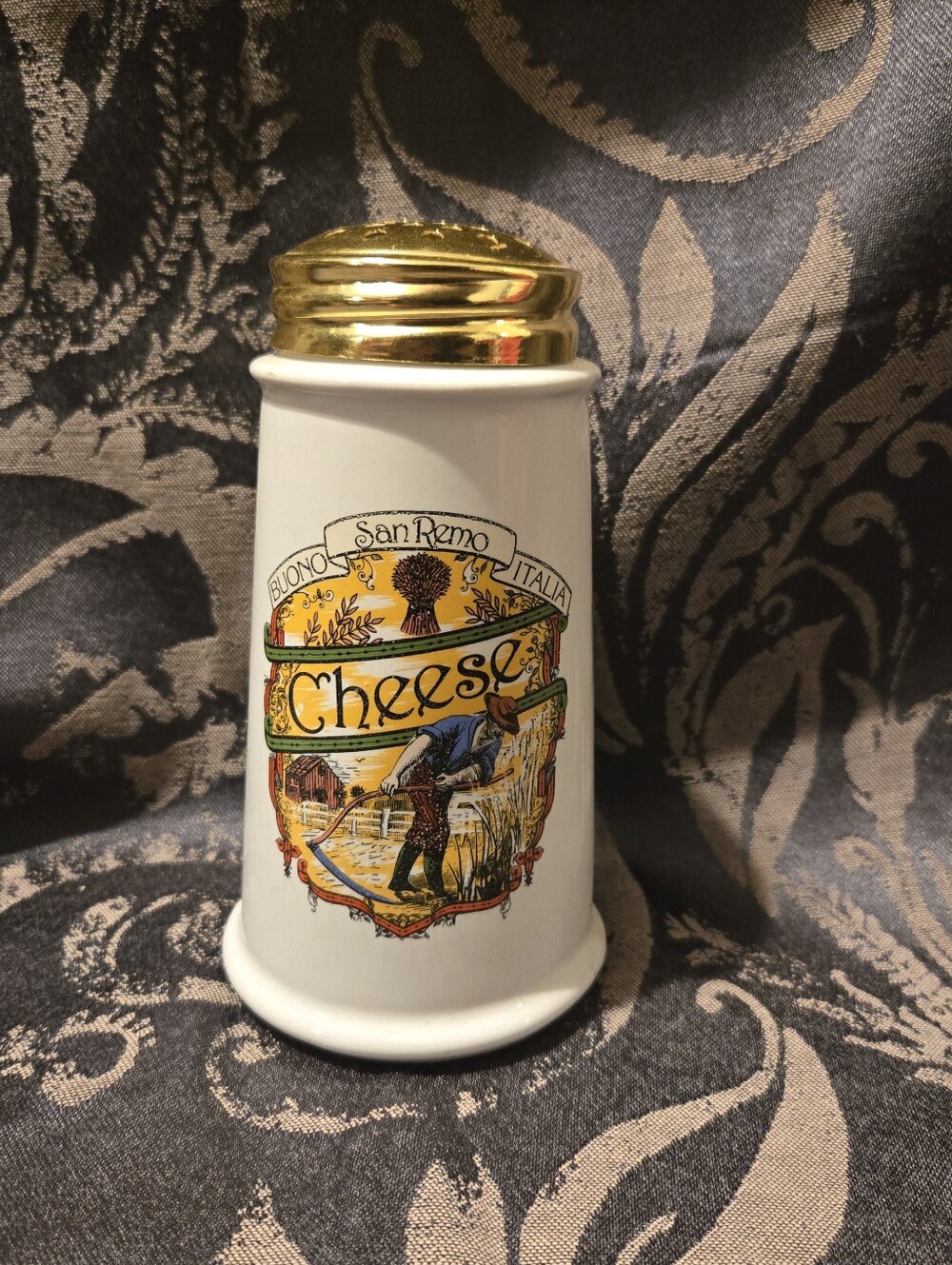Vintage Himark San Remo Ceramic Cheese Shaker Gold Lid